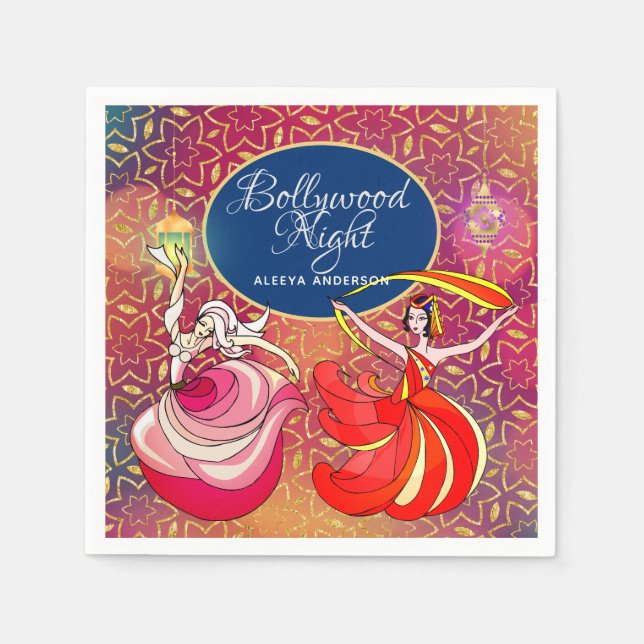 Bollywood Night Dancer Red Lila Gold Custom Serviette (Vorderseite)