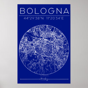 Bologna Blueprint-Karte Poster – Kreisstadtplan 