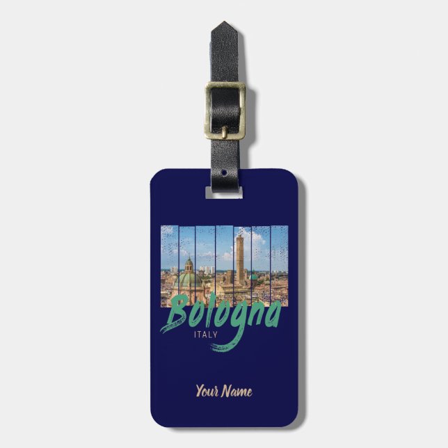 Bologna Emilia-Romagna Italien Vintages Andenken Gepäckanhänger (Vorderseite vertikal)