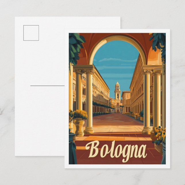 Bologna Italien Vintage Travel Illustration Postkarte (Vorne/Hinten)