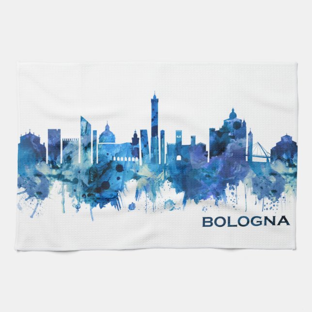 Bologna Italy Skyline Blue Geschirrtuch (Horizontal)