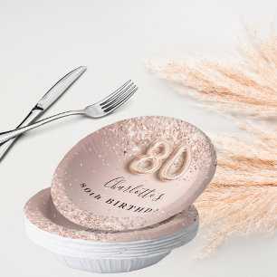 Bols En Carton 80e anniversaire rose or blush nom de parties scin