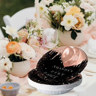Bols En Carton Anniversaire noir rose or parties scintillant ball