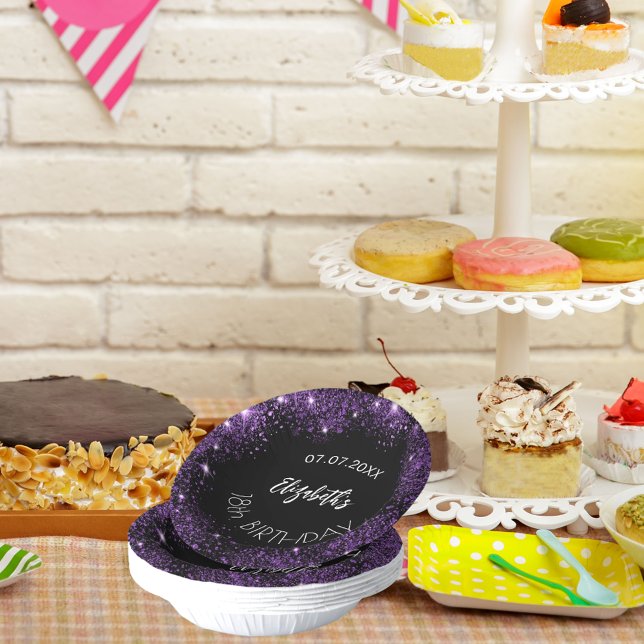 Bols En Carton Anniversaire noir violet parties scintillant nom d (Créateur téléchargé)