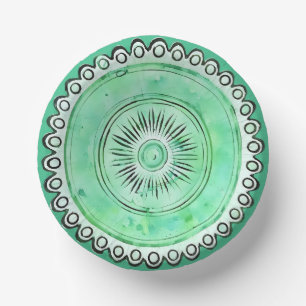Bols En Carton Antique Green Glass Sunburst Faux Chine