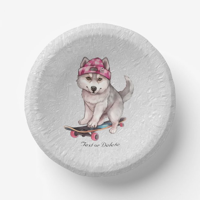 Bols En Carton Aquarelle Botte de papier Husky Sibérien (Recto)