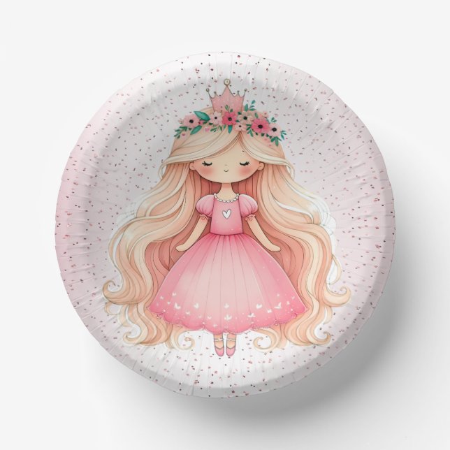 Bols En Carton Aquarelle rose princesse Anniversaire (Recto)