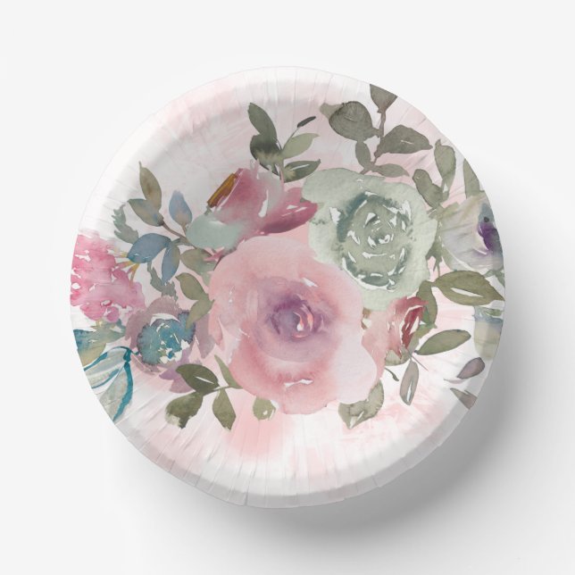 Bols En Carton Aquarelle Sage vert et rose Fleurs (Recto)