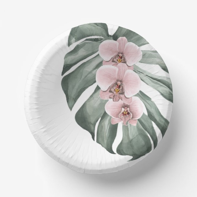 Bols En Carton Aquarelle tropicale exotique Orchidées roses (Recto)