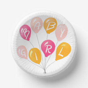 Bols En Carton Ballons Jaunes Bébé Baby shower Fille Bébé rose