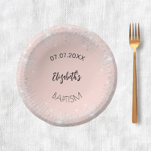 Bols En Carton Baptême rose or argent parties scintillant nom fil