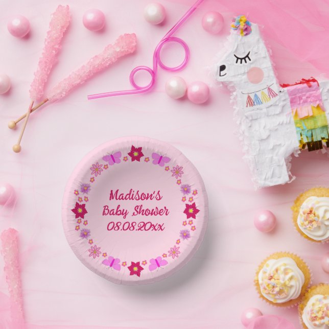 Bols En Carton Bébé rose Papillons et fleurs personnalisés (Fête)