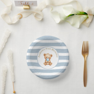 Bols En Carton Bleu minimes rayures Ours en peluche Anniversaire