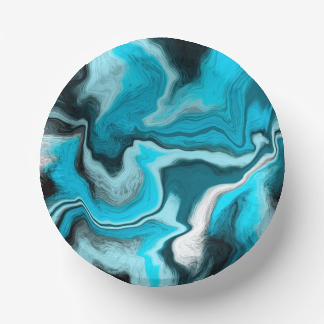Bols En Carton Bleu, noir et Marbre blanc Fluid Art (Recto)