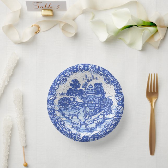 Bols En Carton Blue Willow Fox Island Asian Temple Garden Crackle (Mariage)