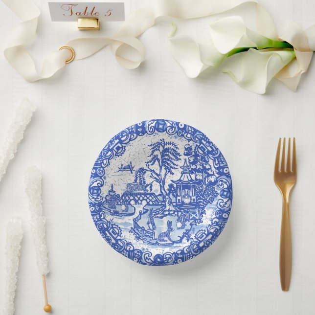 Bols En Carton Blue Willow Rabbit Classic Whimsical Pottery (Mariage)