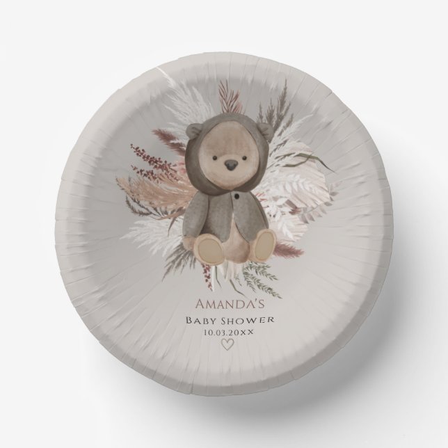 Bols En Carton Boho Ours Baby shower Bol en papier (Recto)
