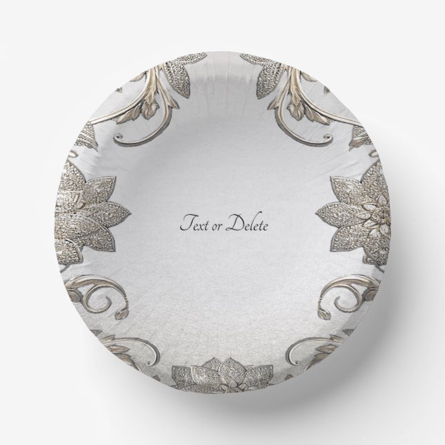 Bols En Carton Bol en papier floral argent (Recto)
