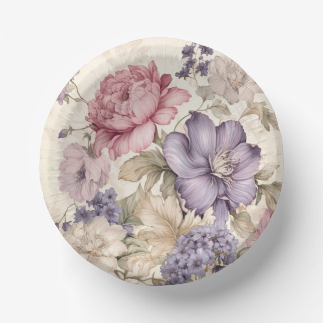 Bols En Carton Bol en papier floral rose blanc violet (Recto)