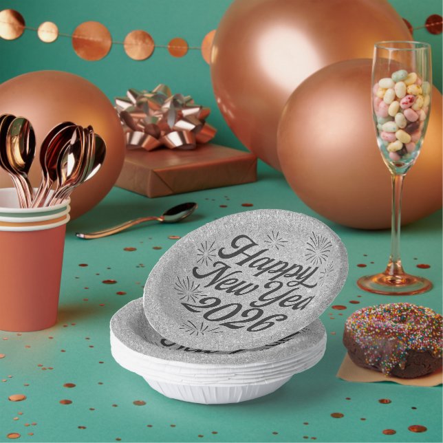 Bols En Carton Bonne année 2026 Parties scintillant Black & Silve (Multi)