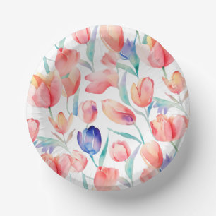 Bols En Carton Boucles en papier Motif pour tulipes à aquarelles