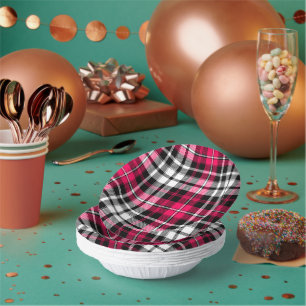 Bols En Carton Carreaux Tartan Rose Noir Blanc