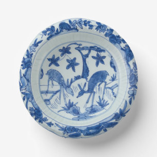 Bols En Carton Chinoiserie blanche et bleue Deer Faux Chine