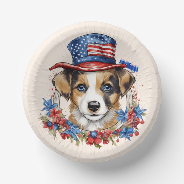Bols En Carton Chiot patriotique 4 juillet fête de l'indépendance (Recto)