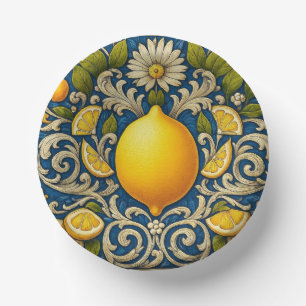 Bols En Carton Citron Amalfi Bleu Méditerranée Art Nouveau