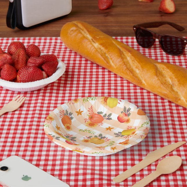 Bols En Carton Citrouille Thanksgiving En vichy Peach (Pique-nique)