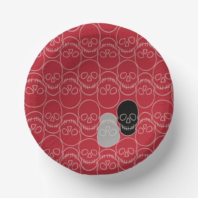 Bols En Carton Crânes - rouge sang et blanc os (Recto)