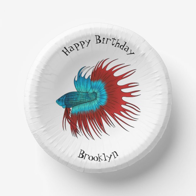 Bols En Carton Crowntail betta fish dessin animé (Recto)