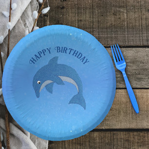 Bols En Carton Dauphin d'anniversaire bleu étincelant