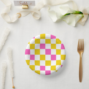 Bols En Carton Dessin à carreaux jaune blanc rose
