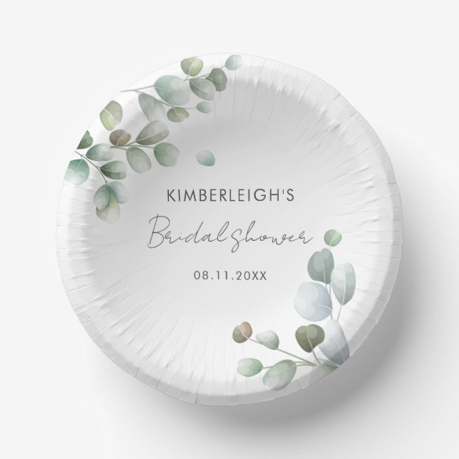 Bols En Carton Douche de mariage au script eucalyptus aquarelle (Recto)