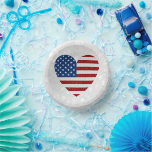 Bols En Carton Drapeau américain cœur 4 juillet paillettes