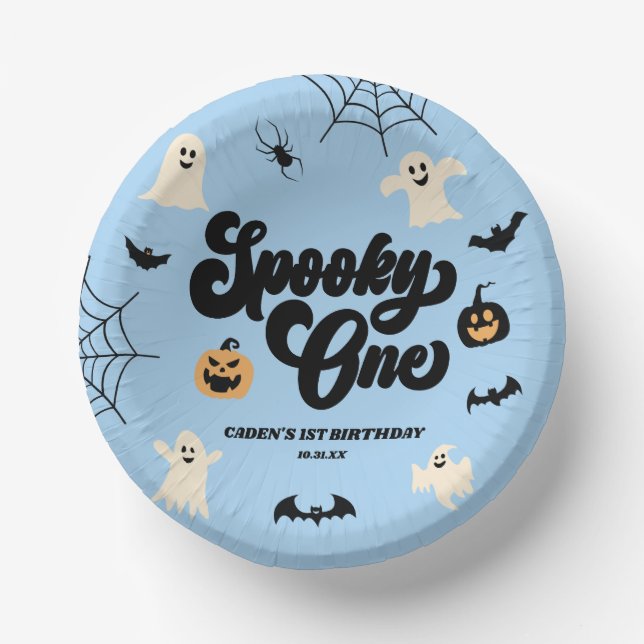 Bols En Carton Éffrayant One Blue Halloween 1er anniversaire (Recto)