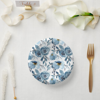 Bols En Carton Élégant feuillage floral bleu et fête blanche
