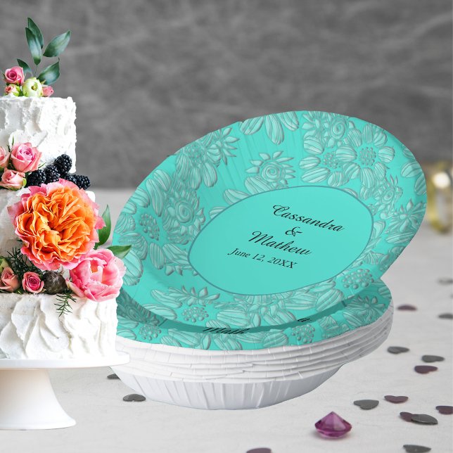 Bols En Carton Élégantes marguerites en Mariage Turquoise (Elegant Daisies in Turquoise Wedding Paper Bowls)