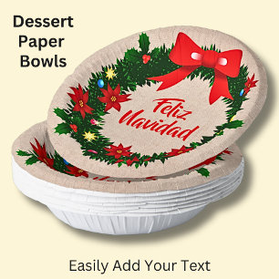 Bols En Carton Feliz Navidad Set Joyeux Noel Wreath Bow,