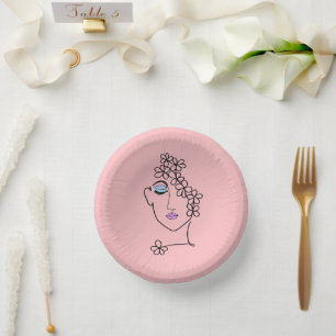 Bols En Carton Femme avec fleurs dessin au trait rose