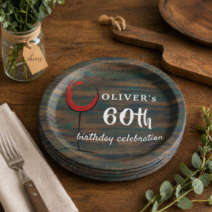 Bols En Carton Fête d'anniversaire 60 ans au vin rouge Bois Rusti