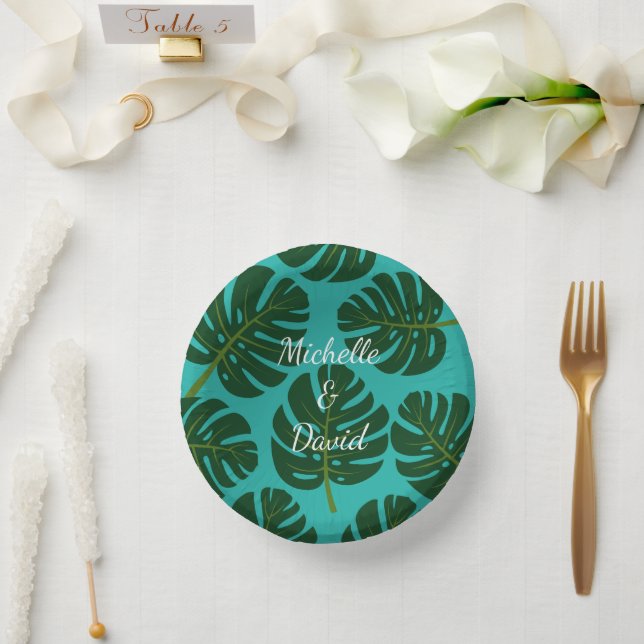 Bols En Carton Feuilles de plante vert tropical Monstera mariage  (Mariage)