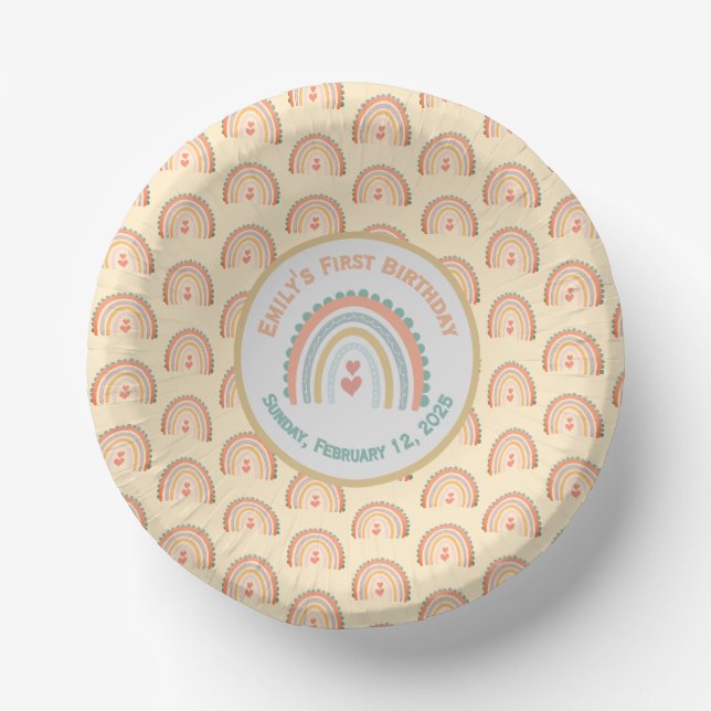 Bols En Carton Fille Boho naturel Rainbow Party Jaune pâle (Recto)