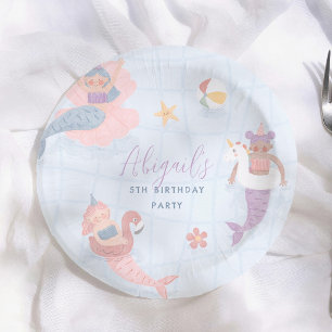 Bols En Carton Fille d'anniversaire de fête de piscine sirène