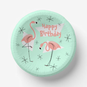 Bols En Carton Flamants roses Retro Green Joyeux anniversaire