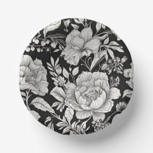 Bols En Carton Fleur Classique Noir et Blanc Vintage