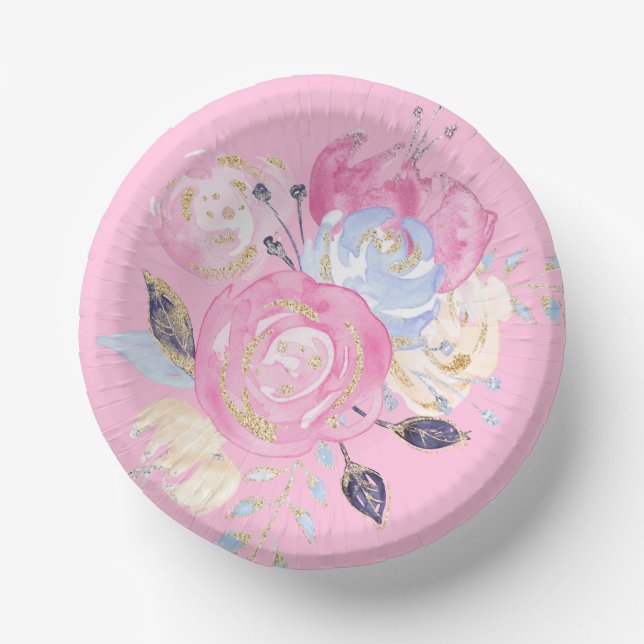 Bols En Carton Fleur de Parties scintillant d'or Pastel (Recto)