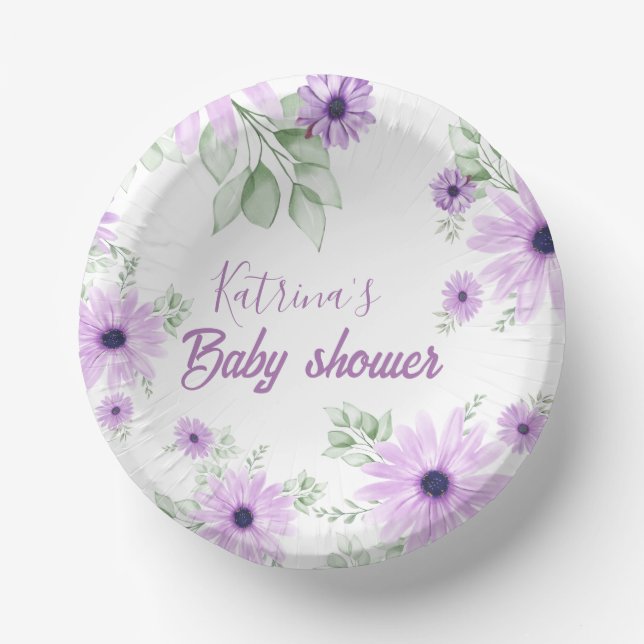 Bols En Carton Fleurs d'aquarelle violet personnalisées (Recto)