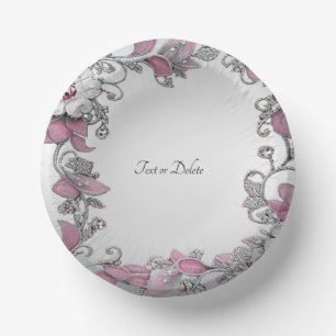 Bols En Carton Fleurs Rose Argenté Blanc